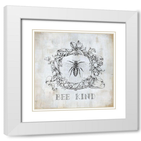 Bee Kind White Modern Wood Framed Art Print with Double Matting by Robinson, Carol