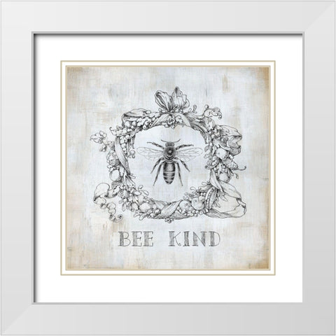 Bee Kind White Modern Wood Framed Art Print with Double Matting by Robinson, Carol