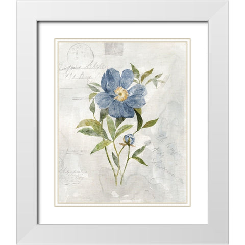 Blue Linen Peony White Modern Wood Framed Art Print with Double Matting by Robinson, Carol