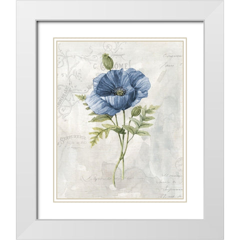 Blue Linen Poppy White Modern Wood Framed Art Print with Double Matting by Robinson, Carol