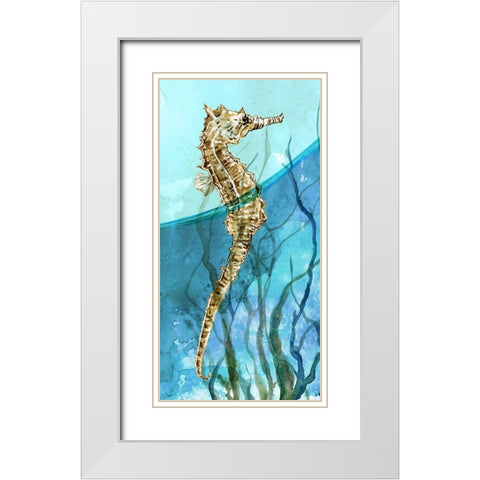 Delray Seahorse I White Modern Wood Framed Art Print with Double Matting by Robinson, Carol