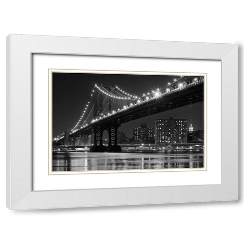 East River Lights White Modern Wood Framed Art Print with Double Matting by Souders, Paul