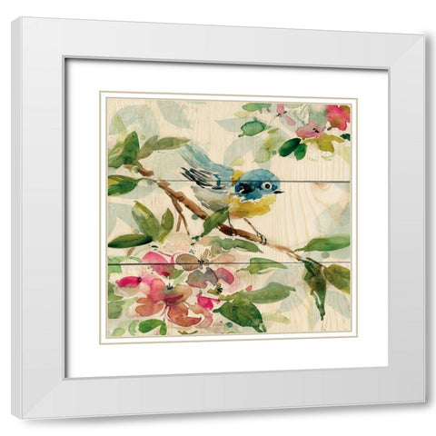Birds and Blossoms I White Modern Wood Framed Art Print with Double Matting by Robinson, Carol