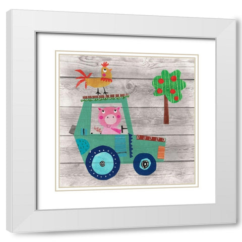 Tractor Pig White Modern Wood Framed Art Print with Double Matting by Pope, Kate and Elizabeth