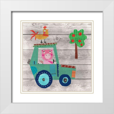 Tractor Pig White Modern Wood Framed Art Print with Double Matting by Pope, Kate and Elizabeth