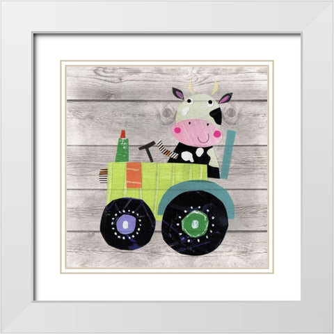 Tractor Cow White Modern Wood Framed Art Print with Double Matting by Pope, Kate and Elizabeth
