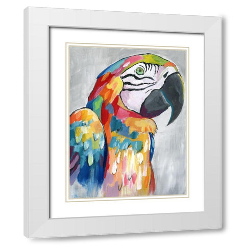 Vibrant Parrot White Modern Wood Framed Art Print with Double Matting by Nan