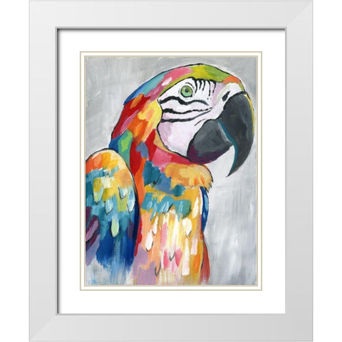 Vibrant Parrot White Modern Wood Framed Art Print with Double Matting by Nan