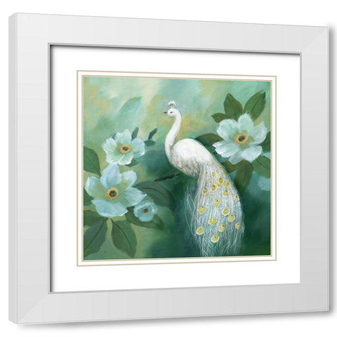 Proud Peacock White Modern Wood Framed Art Print with Double Matting by Nan