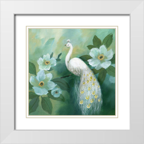 Proud Peacock White Modern Wood Framed Art Print with Double Matting by Nan