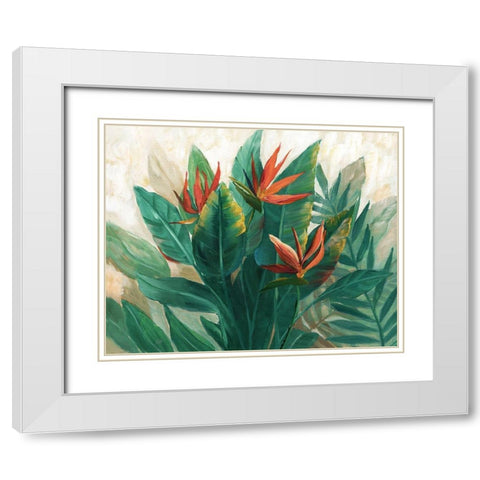 Birds of Paradise White Modern Wood Framed Art Print with Double Matting by Nan