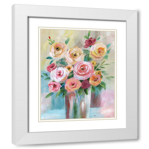 Bright Bouquet White Modern Wood Framed Art Print with Double Matting by Nan