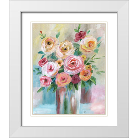 Bright Bouquet White Modern Wood Framed Art Print with Double Matting by Nan