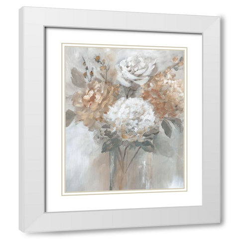 Blushing Bouquet White Modern Wood Framed Art Print with Double Matting by Nan