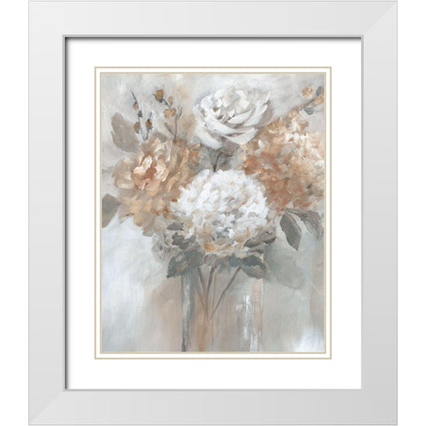 Blushing Bouquet White Modern Wood Framed Art Print with Double Matting by Nan