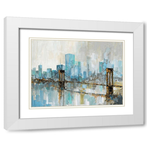 Teal City Shadows White Modern Wood Framed Art Print with Double Matting by Manning, Ruane