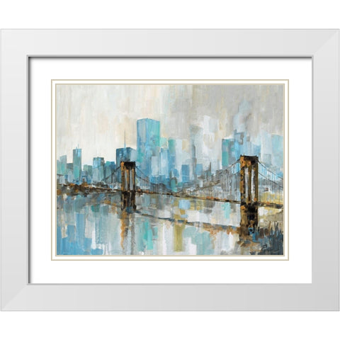 Teal City Shadows White Modern Wood Framed Art Print with Double Matting by Manning, Ruane