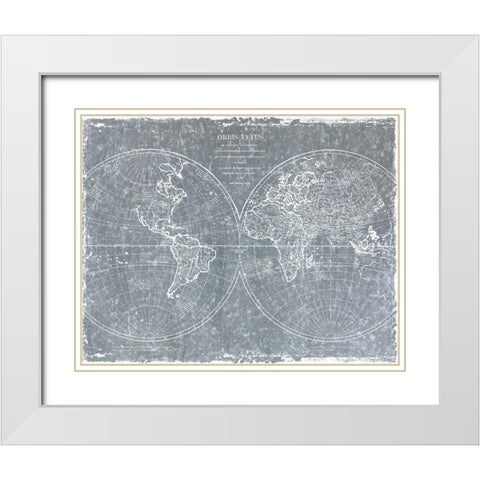 Galvanized World Map White Modern Wood Framed Art Print with Double Matting by CAD Designs