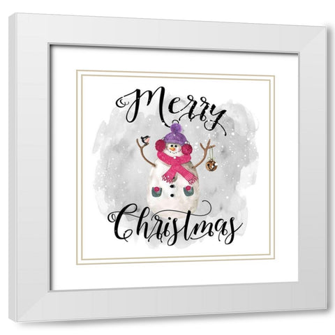 Snowman Merry Christmas White Modern Wood Framed Art Print with Double Matting by Robinson, Carol