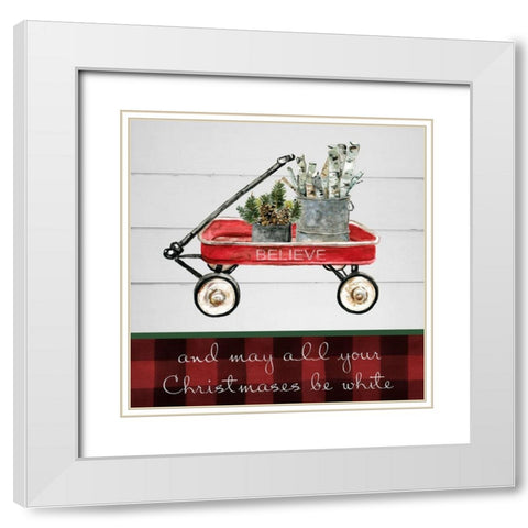 Christmas Wagon White Modern Wood Framed Art Print with Double Matting by Robinson, Carol