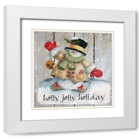 Holly Jolly Snowman White Modern Wood Framed Art Print with Double Matting by Robinson, Carol