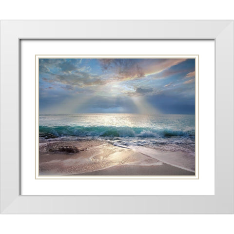Aqua Blue Morning White Modern Wood Framed Art Print with Double Matting by Calascibetta, Mike