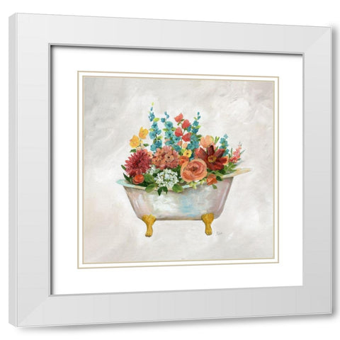 Tub Bouquet White Modern Wood Framed Art Print with Double Matting by Nan