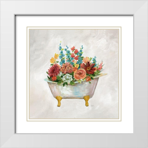 Tub Bouquet White Modern Wood Framed Art Print with Double Matting by Nan