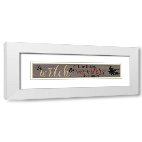 Witch and Her Little Monsters White Modern Wood Framed Art Print with Double Matting by CAD Designs