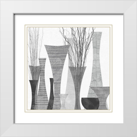 Silhouette Vases White Modern Wood Framed Art Print with Double Matting by Jill, Susan