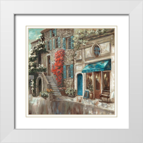 Provence Cafe II White Modern Wood Framed Art Print with Double Matting by Nan