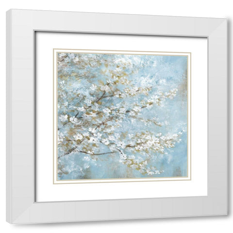 White Blossoms White Modern Wood Framed Art Print with Double Matting by Nan