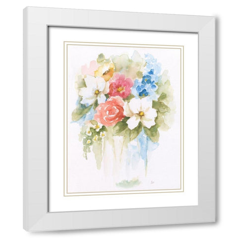 Spring Medley II White Modern Wood Framed Art Print with Double Matting by Nan