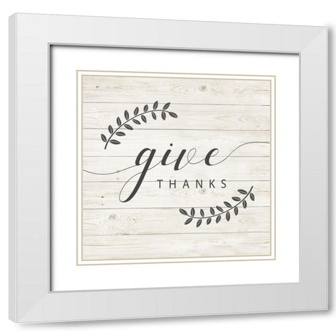 Give Thanks White Modern Wood Framed Art Print with Double Matting by Murray, Amanda