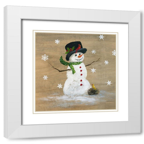 Wooden Snowman I White Modern Wood Framed Art Print with Double Matting by Nan