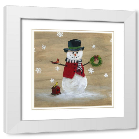 Wooden Snowman II White Modern Wood Framed Art Print with Double Matting by Nan