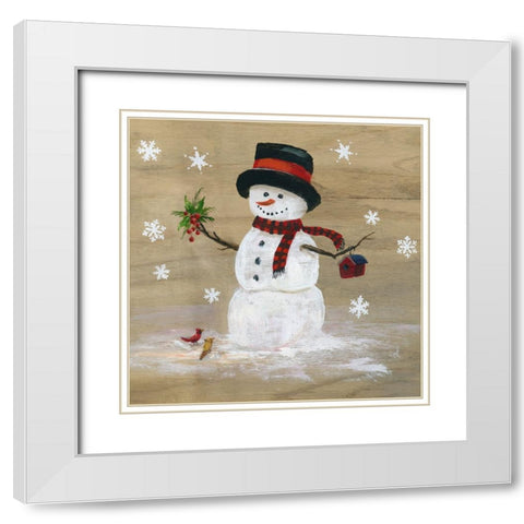 Wooden Snowman III White Modern Wood Framed Art Print with Double Matting by Nan