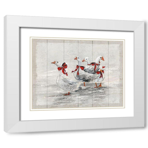 Christmas Geese White Modern Wood Framed Art Print with Double Matting by Brooks, Donna