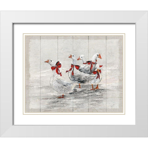Christmas Geese White Modern Wood Framed Art Print with Double Matting by Brooks, Donna