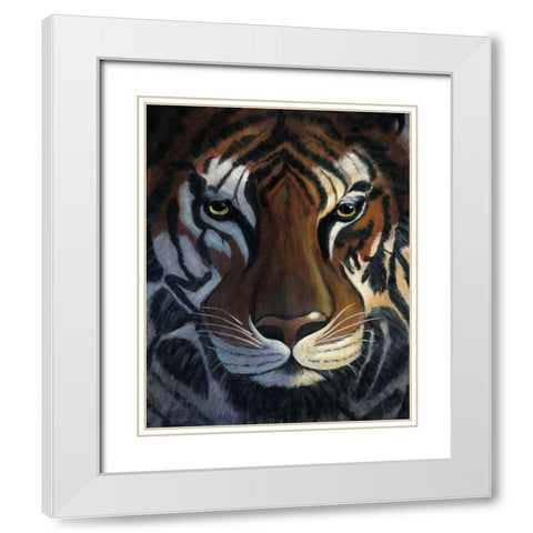 Tiger Stare White Modern Wood Framed Art Print with Double Matting by Cole, Jan