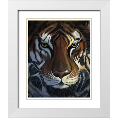 Tiger Stare White Modern Wood Framed Art Print with Double Matting by Cole, Jan