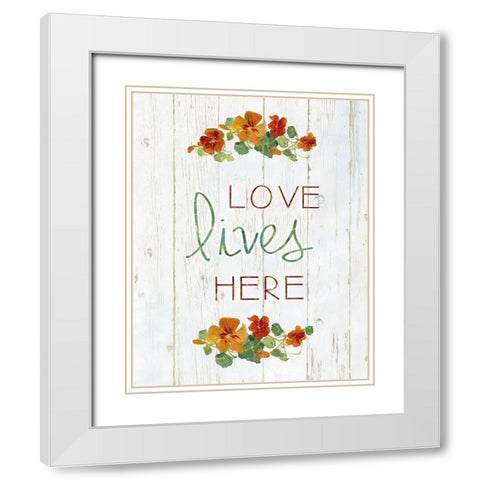 Love Lives Here White Modern Wood Framed Art Print with Double Matting by Swatland, Sally