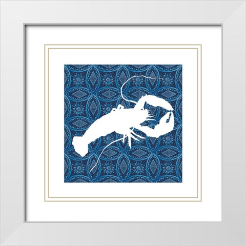 Sea Patterned Lobster White Modern Wood Framed Art Print with Double Matting by Robinson, Carol