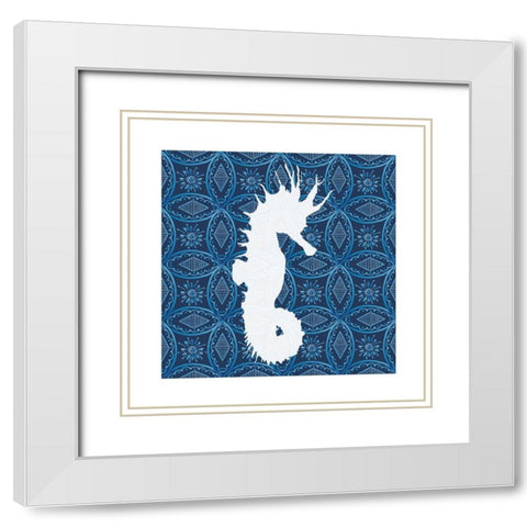 Sea Patterned Seahorse White Modern Wood Framed Art Print with Double Matting by Robinson, Carol