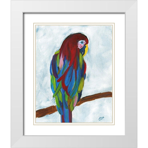 Tropical Parrot White Modern Wood Framed Art Print with Double Matting by Cole, Jan