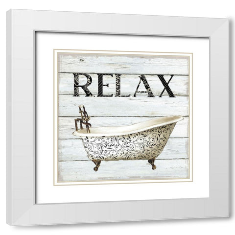 Relax Bath White Modern Wood Framed Art Print with Double Matting by Robinson, Carol