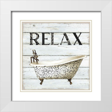 Relax Bath White Modern Wood Framed Art Print with Double Matting by Robinson, Carol
