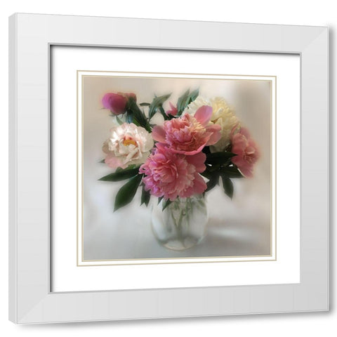 Peony Magic II White Modern Wood Framed Art Print with Double Matting by Nan