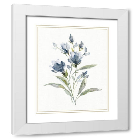Linen Botanical Navy IV White Modern Wood Framed Art Print with Double Matting by Robinson, Carol