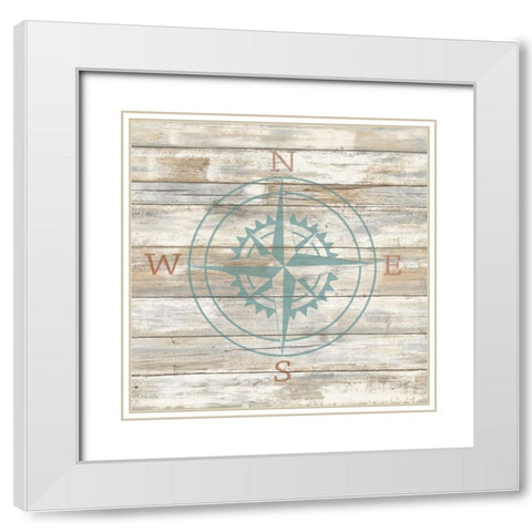 Compass White Modern Wood Framed Art Print with Double Matting by Craven, Katrina